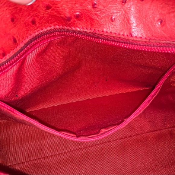 Tanner red leather ostrich pattern bag purse - Picture 12 of 14